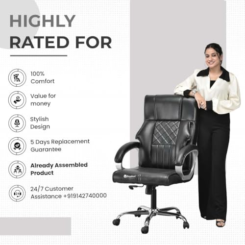 Image of GOYALSON Doctor Ortho Lumbar Support Spine Care High Back Office Executive Boss Black Revolving Chair | Made in India (Black X)