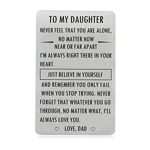 XYBAGS Gifts for Daughter from Dad, To My Daughter Engraved Wallet Card Inserts with Inspirational Quotes, Christmas, Birthday, Graduation, Gift Ideas
