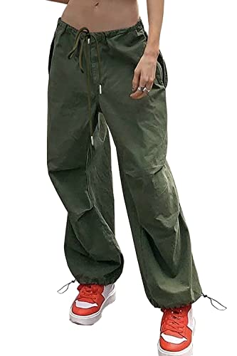Niyokki High Waisted Cargo Pants for Women - Baggy Parachute Pants, Y2K Streetwear With Pockets