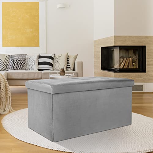 Ecomex Folding Storage Ottoman Bench, 30 Inch Storage Bench For Living Room And Bedroom, Storage Bench Velvet Ottoman Foot Rest With Foam Padded Seat Grey 2Pcs #TOP5