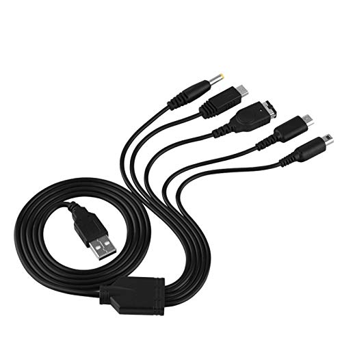 Câble de charge, fil de jeu, câble de chargeur, Abs 5 en 1 chargeur Usb pour Nintendo Nds Ll/Xl 3ds Wii U Psp Câble de charge multifonction