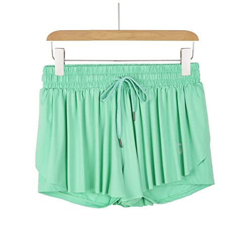 Image of 2 in 1 Flowy Running Shorts for Women Gym Yoga Athletic Womens Workout Biker Spandex Lounge Sweat Skirt Summer