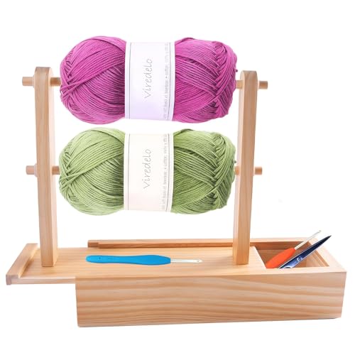 Image of Viredelo Yarn Holder Dispenser for Crocheting, Burlywood | Storage Box, Twizzter Portable, Handmade Wood, Yarn Ball Holder