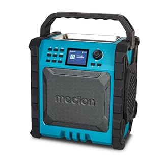 MEDION P66896 Radio de Chantier (Dab Plus, Dab+/UKW, Batterie intégrée, écran Couleur, Bluetooth, Fonction powerbank, IP54, Robuste, Deux radiateurs passifs)