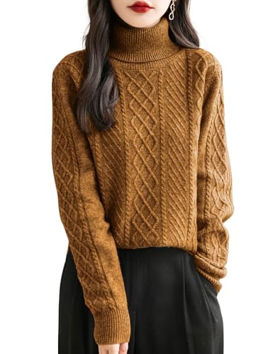 Women's 100% Merino Wool Sweater 2025 Fall Winter Turtleneck Warm Soft Casual Long Sleeve Knitted Sweater