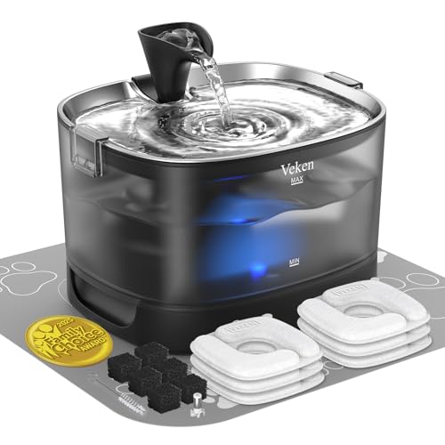 Veken Cordless Cat Water Fountain 85oz – Stainless Steel & Battery-Powered