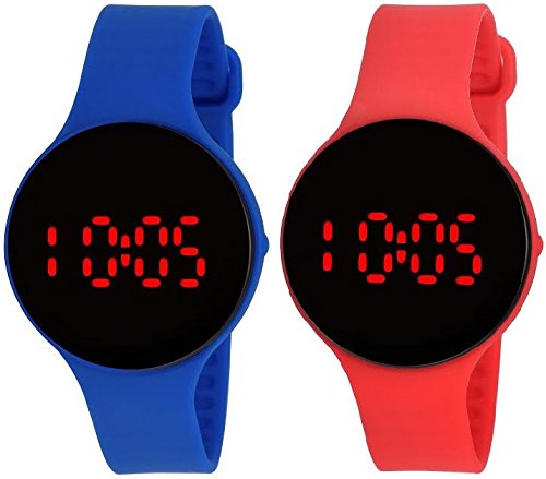 LEMONADE - Pack of 2 Blue & Red Color Round Shaped Unisex Silicone Digital LED Bracelet Band Wrist Watch for Kids, Boys, Men, Girls, Women (B07BVWB167) Amazon Price History, Amazon Price Tracker