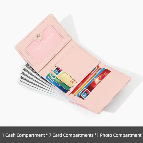 Women Girls Wallet Cute Strawberry Wallet Small Tri-Fold PU Leather Wallets Women Purse Short Trifold Wallets Cash Card Holder Bag (Pink)4