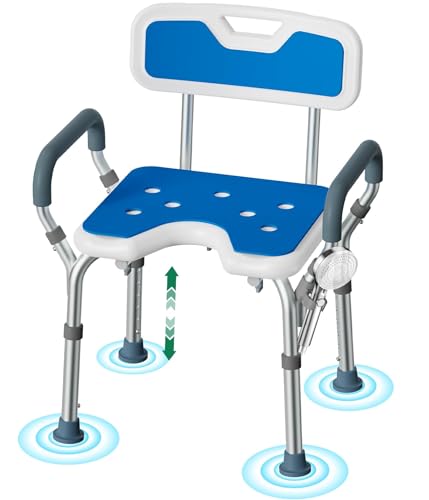 Luckfaith LC03 Adjustable Shower Chair with Arms Non-Slip U-Shaped Shower Seat with Padded Backrest & Armrests Lightweight Bath Stool for Elderly Disabled & Recovery