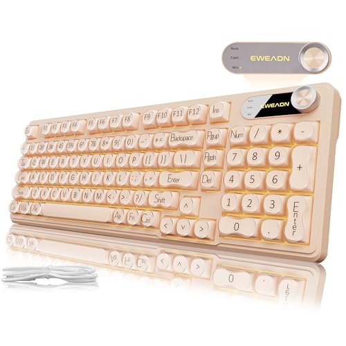 EWEADN V102 Wired Keyboard, 98 Keys Creamy Gaming Keyboard with Number Pad, Display Screen & Media...