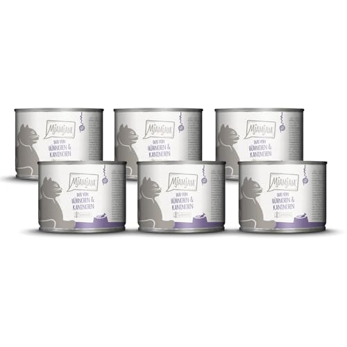 MjAMjAM - Premium Nassfutter für Katzen - DUO von saftigem Hühnchen & Kaninchen an gedämpftem Kürbis, 6er Pack (6 x 200 g), getreidefrei mit extra viel Fleisch