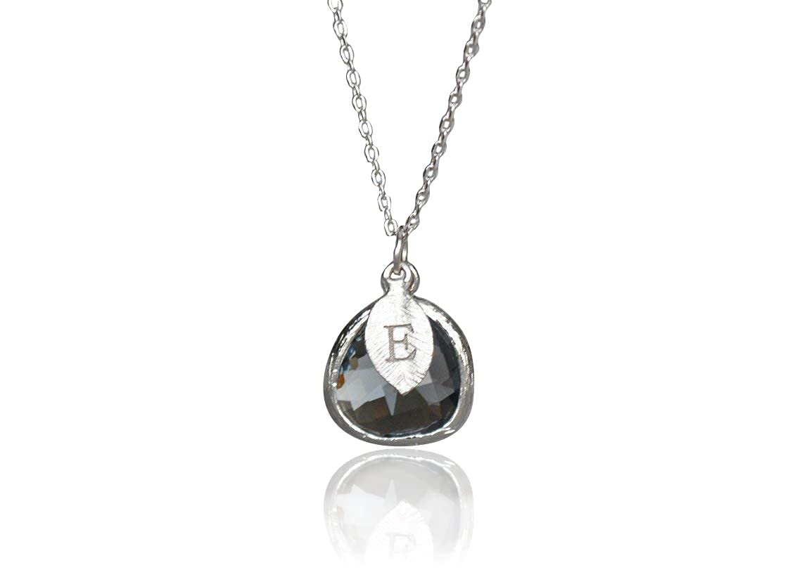 Charcoal Gray Necklace, Black Diamond Necklace, Gift for Wife, Girlfriend Gift, Personalized Jewelry, Bridesmaid Necklace, Initial Necklace