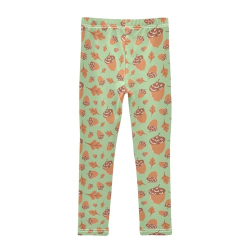 Acorn and Oak Leaf Girls Leggings,Workout Leggings for Girls Toddler Athletic Leggings Size for 3-10T2