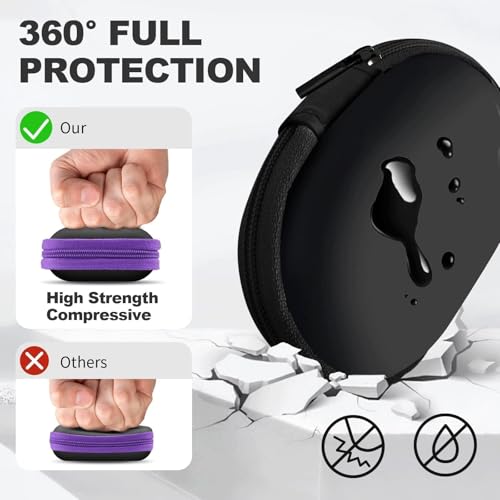 Image of 2Pack Oval Earbud Case Portable EVA Carrying Case Storage Bag Cell Phone Accessories Organizer with Carabiner for Earphone, Earbud, Earpieces, SD Memory Card, Camera Chips, Black /Purple
