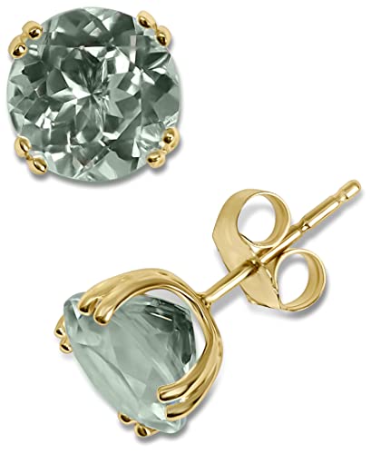 14K Yellow Gold Genuine Green Amethyst 8mm Round Stud Earrings2