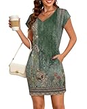 Design soigné: Cette élégante robe pour femme présente un décolleté en V classique qui flatte la silhouette tout en créant un look moderne. Ses manches courtes la rendent parfaite pour l'été et offrent une grande liberté de mouvement. Sa coupe ample et fluide apporte un confort supplémentaire. Son design minimaliste permet de l'associer facilement à d'autres vêtements