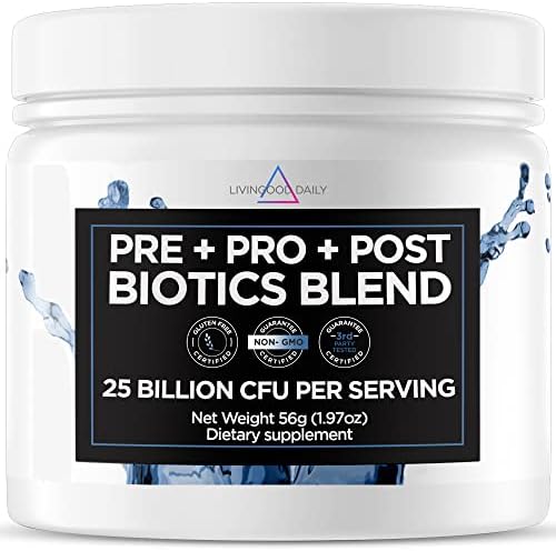 Livingood Daily Pre Pro Post Biotics Blend - Prebiotic, Probiotic, Postbiotic - Prebiotics from Blue Agave & SBO Probiotics - Soluble Fiber Powder Supplements for Digestive Health - Vegan, 30 Servings