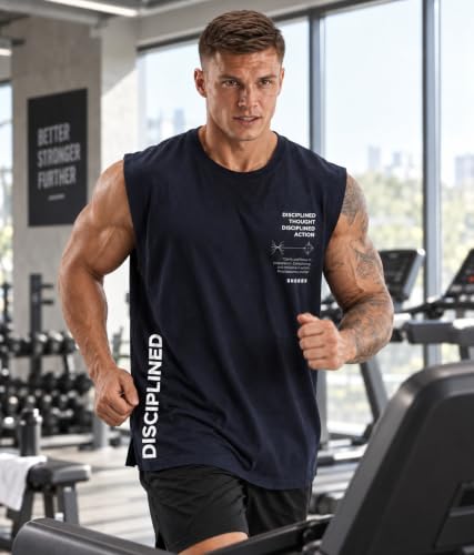 Image of SHODOX Men's 100% Cotton Tank Top | Round Neck Sleeveless Gym Vest | Loose Fit Casual Sportswear T-Shirt | Breathable & Lightweight Fitness Wear for Workout & Active Wear