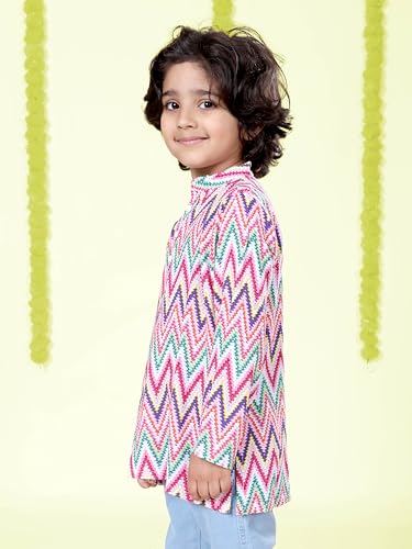 Image of KiddoPanti Boys 100% Cotton Ethnic Motif Printed Short Length Kurta