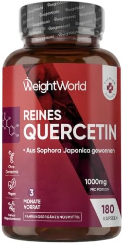 WeightWorld Reines Quercetin 1000mg pro Portion - 180 vegane Kapseln | Aus der Saphora Japonica, 3 Monate Vorrat, 2 Kapseln Täglich, Frei von Magnesiumstearat & Gentechnik, Gemäß G