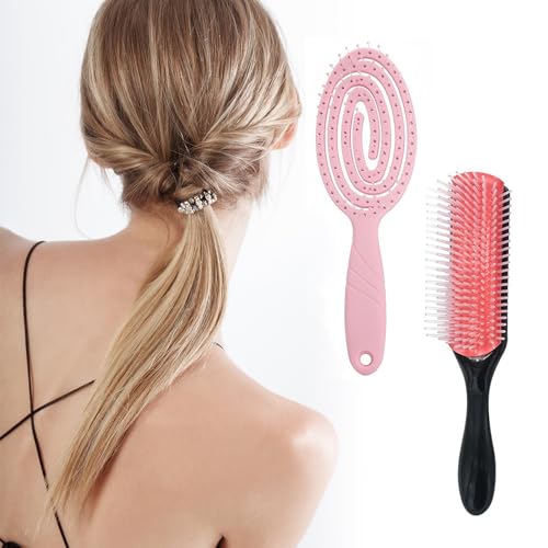 Detangle Hair Brush,2 PCS Hair Brush Tangle Brush Hairbrushes Curly Brush Wavy Hair Brush Professional Hair Brush Hair Brish Detangler Brush Anti Tangle Hair Brush for Women Men Blow Drying Hair - Image 6