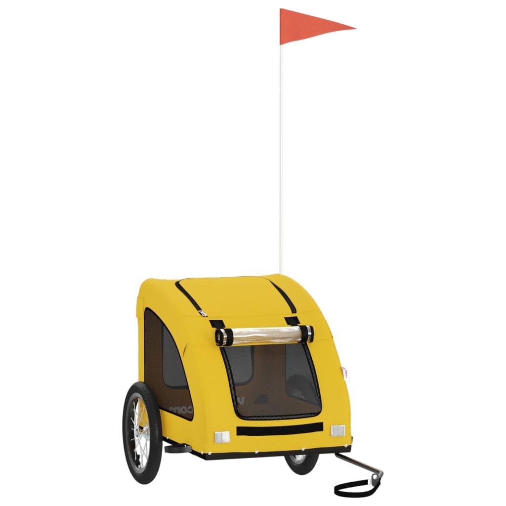 vidaXL Pet Bike Trailer, Pet Cart Carrier for Small Dogs, Dog Bike Trailer with Flag, Dog Bicycle Wagon Cargo Bike Cart, Yellow Oxford Fabric and Iron