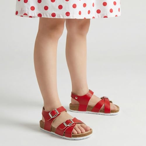 Image of Trary Girls Sandals Open Toe Casual Summer Shoes with Cork Footbed Comfortable Flat Sandals for Little Kids