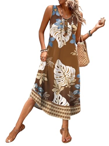 Image of WIHOLL Summer Dresses for Women 2026 Button Front Sleeveless Casual Midi Dress Beach Vacation Sundresses with Pockets