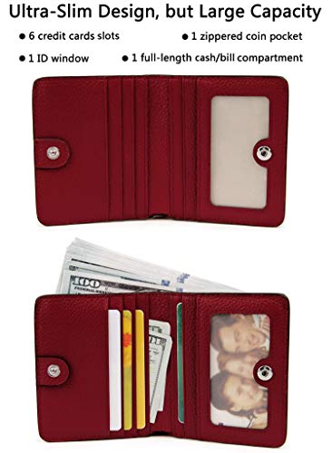 AINIMOER Women Leather Wallet RFID Blocking Small Mini Bifold Zipper Pocket Card Case Wine and Blue2