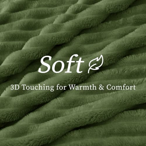 Image of BEDELITE Ribbed Twin Blanket for Couch & Bed, Moss, 60 inchx80 inch | Ultra-Soft Plush Fleece, Cozy, Warm Yet Lightweight, Ribbed Texture, Home Decor, Machine Washable, Giftable, All-Season Use