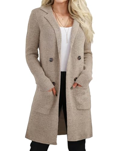 VIMPUNEC Women's Open Front Long Cardigan Sweaters Fall Casual Knit Jackets Coatigan with Pockets