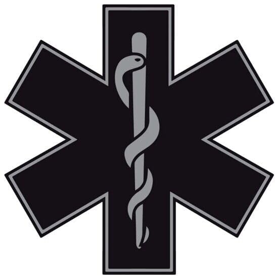 Kramer sticker's shop Black Subdued Reflective Star of Life Fire Helmet Decal EMS EMT 2 in.