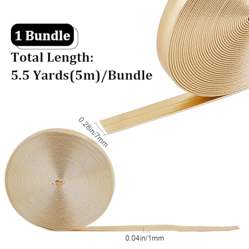 GORGECRAFT 5m x 7mm Flat Metallic Leather Straps Glossy Leather Cord Shiny Pu Lace Strip Beading String Ribbon Crafts Double Sided Faux Supplies Cord for Making Craft Gold - Image 2