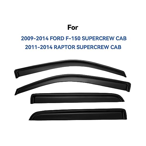 Window Visors Rain Guards for 2009-2014 Ford F150 SuperCrew Cab, Out-Channel Window Vent Wind Deflectors Visors Shades for 2010-2014 F-150 SVT Raptor Full-Size Cab