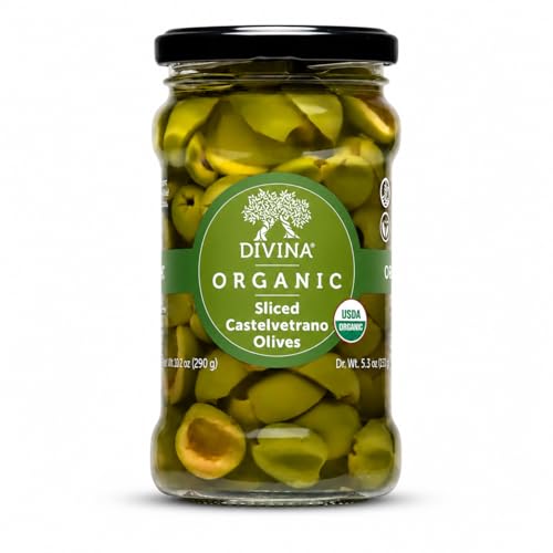 Divina Organic Sliced Castelvetrano Olives, Imported Italian Green Olives, Naturally