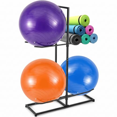Blulu Yoga Ball Holder Rack for Exercise Balls and Mats, Home Gym