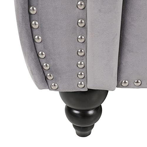 Image of Chesterfield Chair, Modern Velvet Tufted Accent Sofa Couch Chair with Scroll Arms and Nailhead for Living Room, Bedroom, Office, Apartment (Grey)