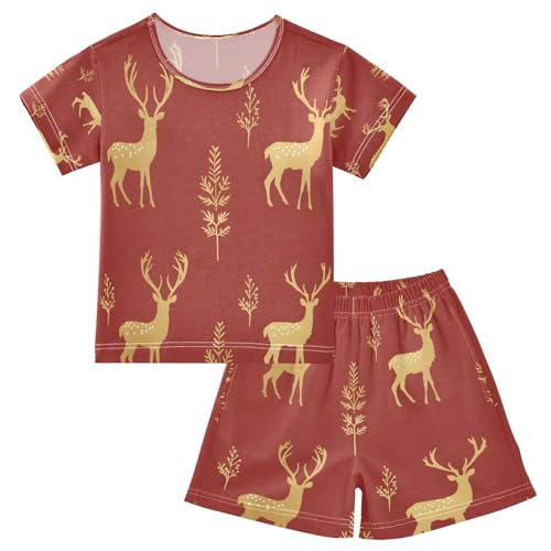 senya Short Sleeve Pajamas Sets Summer Cotton Sleepwear Golden Deer