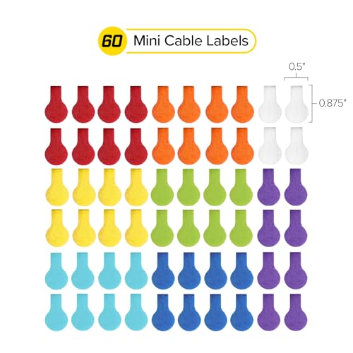 Image of Cable Labels - Wrap-It Storage - Mini, Multi-Color (60 Pack) | Colorful Cable Label Tags, Charger Labels, Cable Labels Tags, and Wire Labeler Using Color Coded Labels