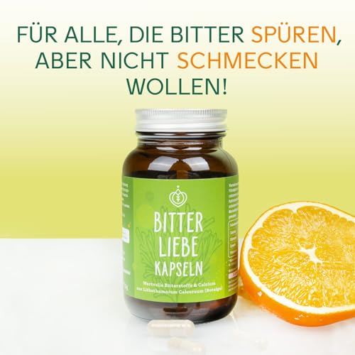 BitterLiebe Bitterstoffe Kapseln - Bitterkräuter, Mariendistel, Löwenzahn, Artischocke hochdosiert - Bitter tropfen in Kapselform - Rezeptur nach Hildegard von Bingen - vegan