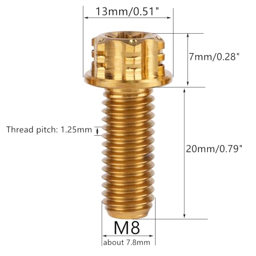Image of 4Pcs Titanium Bolt Flange Torx Head M8 M10 x 20 25 30mm Screw Bolt for Motorcycle Car Modifications (Gold, M8x20mm)
