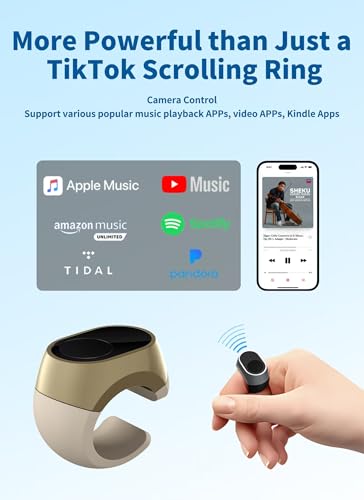 Bluetooth Remote Scrolling Ring für TikTok, Kindle und Kamera - Kompatibel mit iPhone, iPad, iOS, Android - Page Turner, Video Recording Remote - Gold