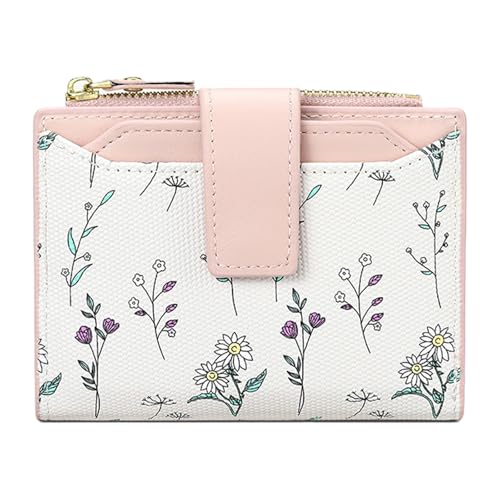 Image of Small Wallets for Women Leather Bifold Zipper Pocket Wallet Cute Flower Credit Card Holder Coin Purse with ID Window