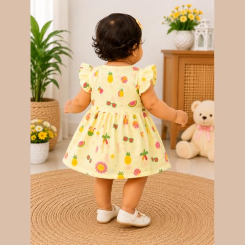 Image of Lilimi Toddler Baby Girl Cotton Muslin Dress, Breathable Flutter Sleeve Button-Front Cute Frocks