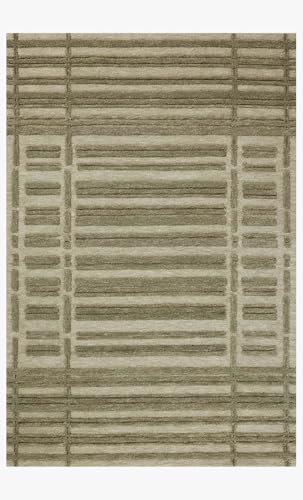 Image of Modern (High Low Pile) Pattern Wool Carpet with Loop Texture Yarn Anti Shedding Carpet Size 5x8 Feet B0 Olive Green Color