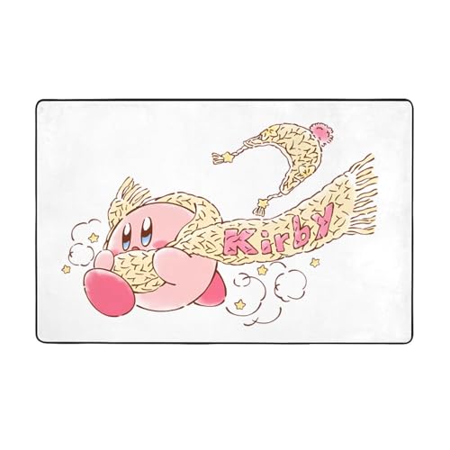 HTSW カーペット ラグマット 100×150cm フランネル生地 ラグ マット 可愛い 星のカービィ carpet 耐久性 厚手 ふわふわ 優しい肌触り オールシーズン 防ダニ 抗菌 防音 防臭 絨毯 洗える 滑り止め付 長方形