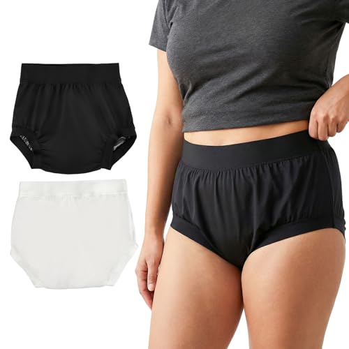 AQX Lot de 2 culottes en plastique pour adulte, sous-vêtements imperméables réutilisables pour l'incontinence, couvre-couches en tissu taille haute et...