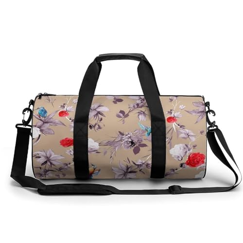 Duffel bag pour camping et randonnée sac de sport oiseaux et fleurs