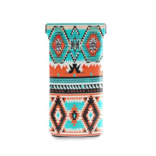 FLildon Aztec Navajo Eyeglasses Pouch Squeeze Top Sunglasses Case Soft PU Leather Eyeglass Bag for Men Women
