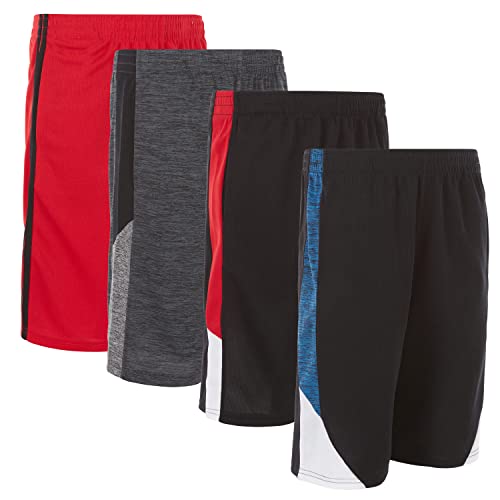 Power Forward 4 Pack: Boys Youth Athletic Active Performance Sports Workout Basketball Lightweight Gym Shorts